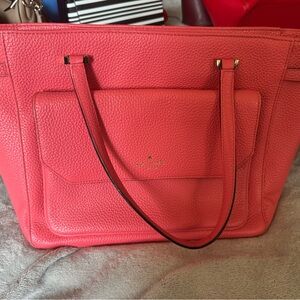 kate spade Coral Pink Pebbled Leather Tote with Front Pocket